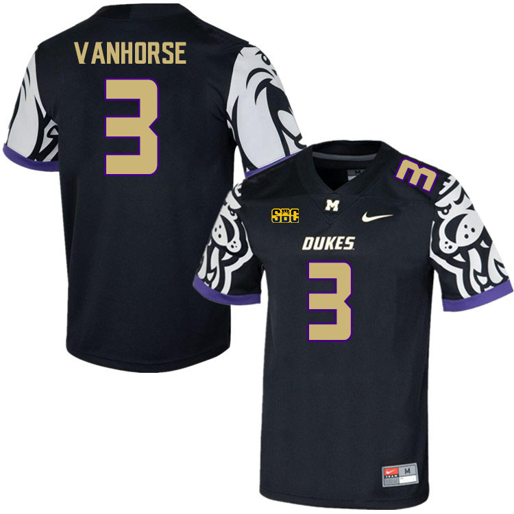 Men-Youth #3 Solomon Vanhorse James Madison Dukes College Football Jerseys Stitched Sale-Black